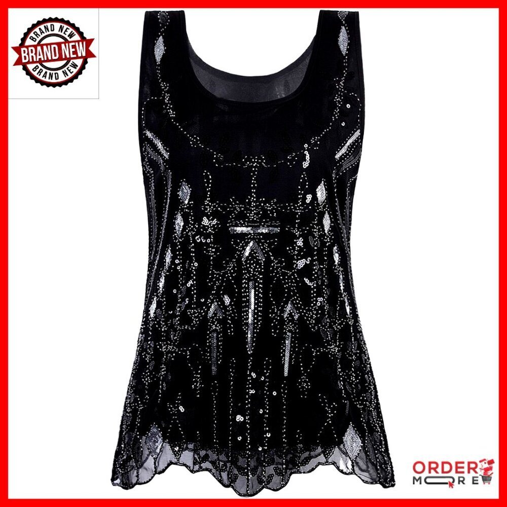 Vintage 1920s Beaded Sequin Sleeveless Tank Top Art Deco Embellished Vest